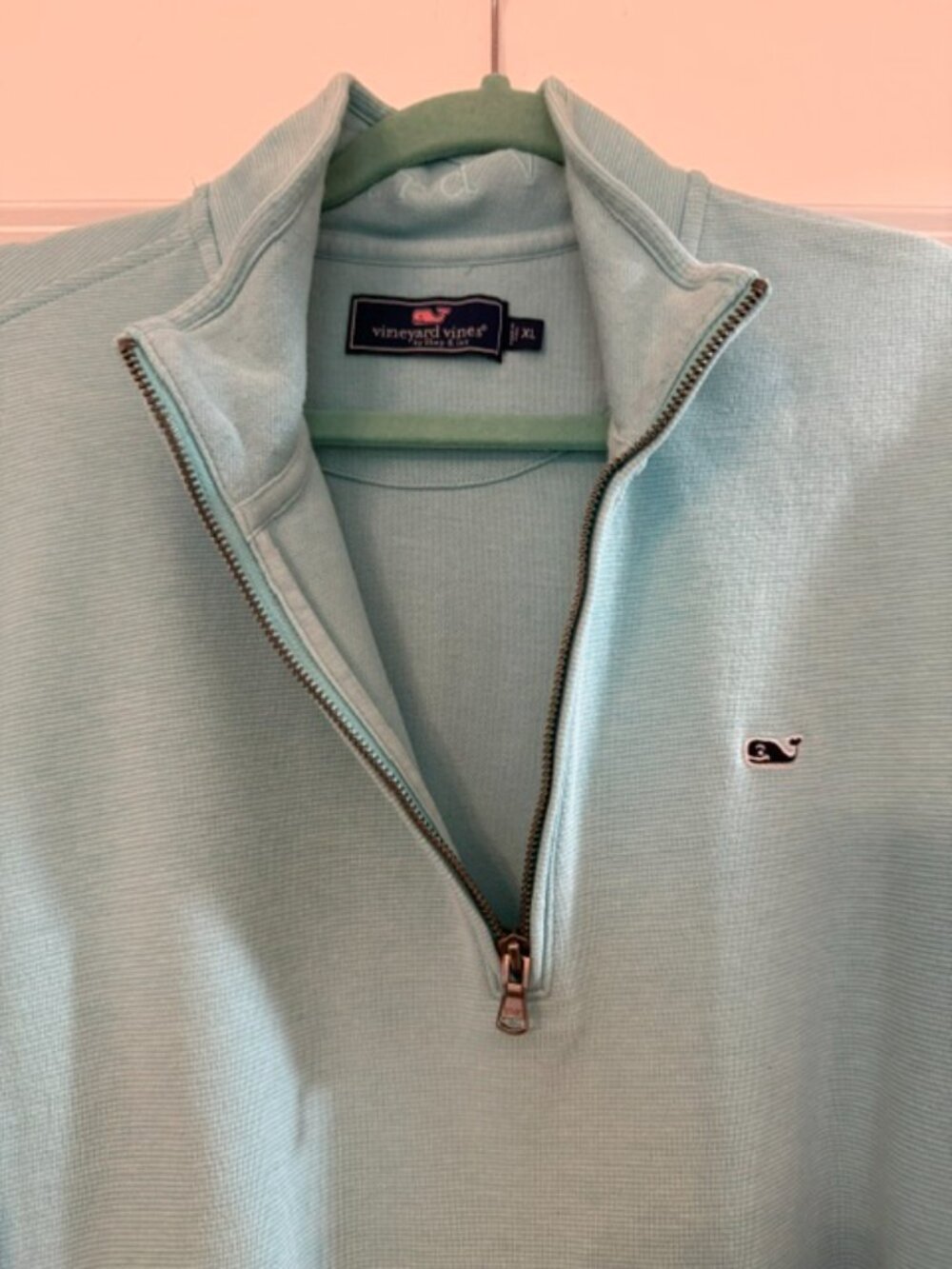 Vineyard Vines men's Saltwater Quarter-Zip in light heathered aqua, size XL